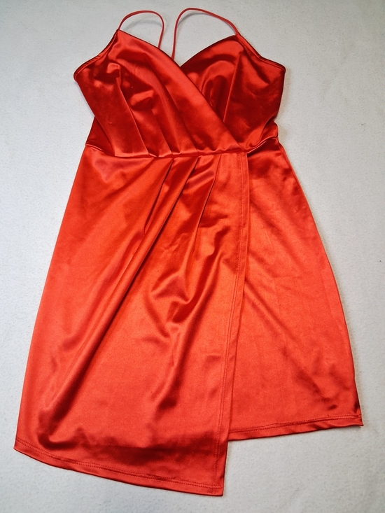 Revamped Dresses & Skirts - Revamped Red Satin Cami Wrap Mini Dress